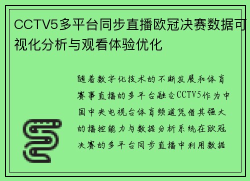 CCTV5多平台同步直播欧冠决赛数据可视化分析与观看体验优化