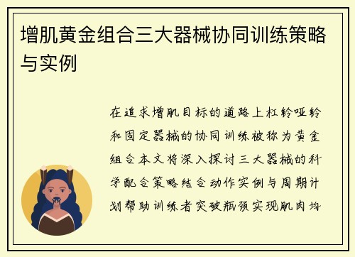 增肌黄金组合三大器械协同训练策略与实例