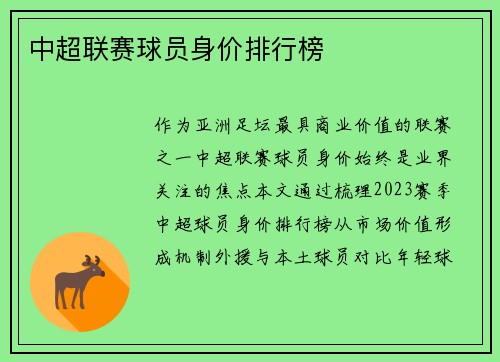 中超联赛球员身价排行榜