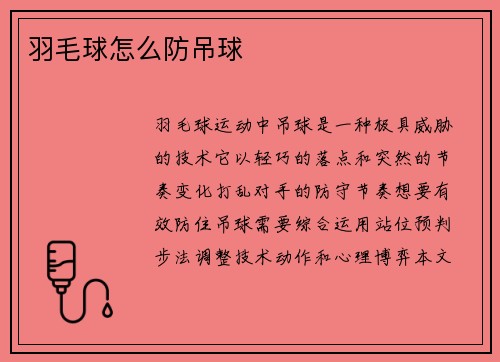 羽毛球怎么防吊球